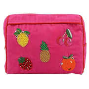 My Doris Beaded Multi Fruit Embroidered Makeup Bag - Pink