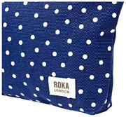 Roka Maida Vale Medium Cotton Canvas Pouch - Navy Polka Dot
