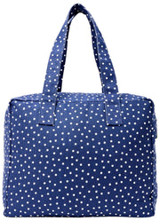 Roka Sloane Medium Cotton Canvas Shoulder Bag - Navy Polka Dot