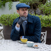 Dents Grafham Herringbone Tweed Flat Cap - Marine Navy