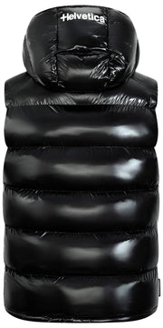Helvetica Mountain Pioneers Space Sleeveless Hooded Jacket - Black