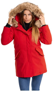 Helvetica Mountain Pioneers Lilli Hooded Parka Jacket - Red/Natural