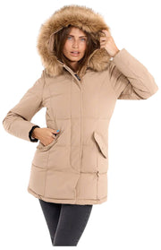 Helvetica Mountain Pioneers Sarah Hooded Parka Jacket - Taupe Beige