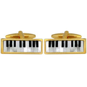 David Van Hagen Gold Plated Mother of Pearl and Onyx Keyboard Cufflinks  - White/Black/Gold