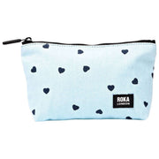 Roka Maida Vale Small Cotton Canvas Pouch - Heart Print Blue