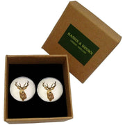 Bassin and Brown Stags Head Cufflinks - Brown/White
