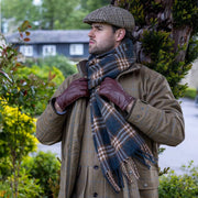 Dents Plaid Check Tassel Scarf - Grey/Coffee Brown