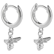 Beginnings Bee Charm Hoop Earrings - Silver