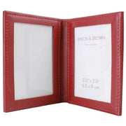 Byron and Brown Folding Nappa Leather 2 Fold 3.5 x 2.5 Travel Frame - Mulberry Red