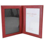 Byron and Brown Folding Nappa Leather 2 Fold 5 x 3.5 Travel Frame - Mulberry Red