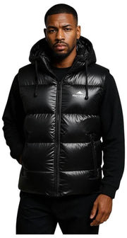 Helvetica Mountain Pioneers Space Sleeveless Hooded Jacket - Black