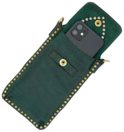Campomaggi Portacellulare Stud Phone Holder Bag - Green Bottle/Red