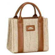 David Jones Small Square Straw Grab Handbag - Cognac Brown