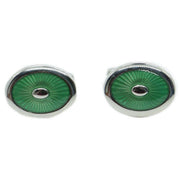 David Van Hagen Enamel Oval CufflinkS - Green/Silver