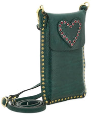 Campomaggi Portacellulare Stud Phone Holder Bag - Green Bottle/Red