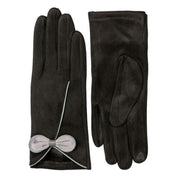 Dents Contrast Trim and Bow Touchscreen Velour-Lined Faux Suede Gloves - Black