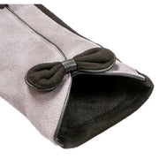 Dents Contrast Trim and Bow Touchscreen Velour-Lined Faux Suede Gloves - Dove Grey