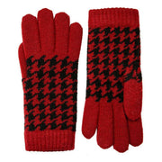 Dents Dogtooth Jacquard Knitted Gloves - Berry Red/Black