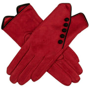 Dents Faux Suede Button Gloves - Berry Red/Black