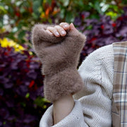 Dents Fingerless Faux Fur Mittens - Chestnut Brown