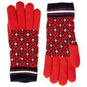 Dents Jacquard Fair Isle Knitted Gloves - Berry Red/Navy