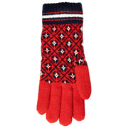 Dents Jacquard Fair Isle Knitted Gloves - Berry Red/Navy