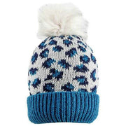 Dents Jacquard Leopard Print Pattern and Faux Fur Pom Pom Knitted Bobble Hat - Navy