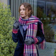 Dents Plain Check Scarf - Candy Pink/Navy