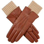 Dents Tamara Knitted Cuff Leather Gloves - Cognac Tan/Camel Tan