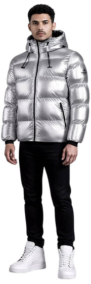Helvetica Mountain Pioneers Cosmos Hooded Down Jacket - Silver