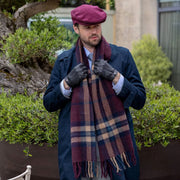 Dents Plaid Check Tassel Scarf - Merlot Red