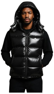 Helvetica Mountain Pioneers Space Sleeveless Hooded Jacket - Black