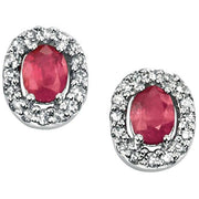 Elements Gold Ruby and Diamond Cluster Earrings - Red/Silver
