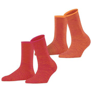 Esprit Allover Stripe 2 Pack Socks - Pink/Orange Mix