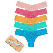 Hanky Panky Signature Lace Low Rise Matchbox 5 Pack Thong - Rose Water Pink/Naples/Ginger/Seafoam Blue