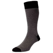 Pantherella Holst Stripe Comfort Top Egyptian Cotton Socks - Black