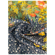 Powder Cotton Poplin Floral Hedgerow Print Scarf - Navy Blue