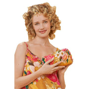 Powder Impressionist Floral Small Quilted Vanity Bag - Mustard Yellow