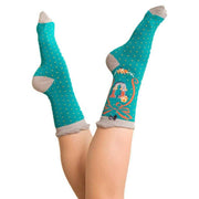 Powder Letter U Ankle Socks - Teal Blue