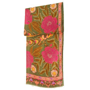 Powder Printed Folk Floral Roses Scarf - Olive