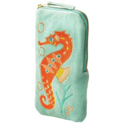 Powder Sparkling Seahorse Velvet Sunglasses Case - Aqua Blue