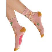 Powder Tropical Flora Ankle Socks - Petal Pink