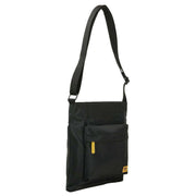 Roka Kennington B Medium All Black Recycled Nylon Crossbody Bag - Black/Corn Yellow