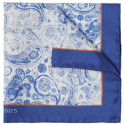 Simon Carter 40th Anniversary Paisley Pocket Square - White/Blue