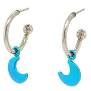 Ti2 Titanium Moon Charm Hoop Earrings - Kingfisher Blue