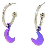 Ti2 Titanium Moon Charm Hoop Earrings - Purple