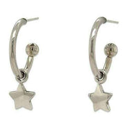 Ti2 Titanium Star Charm Hoop Earrings - Natural Polished Silver