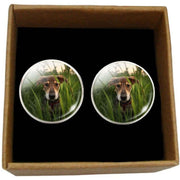Bassin and Brown Dog in the Long Grass Cufflinks - Green/Brown
