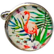 Bassin and Brown Flamingo Cufflinks - Pink/Green/White