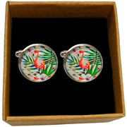 Bassin and Brown Flamingo Cufflinks - Pink/Green/White